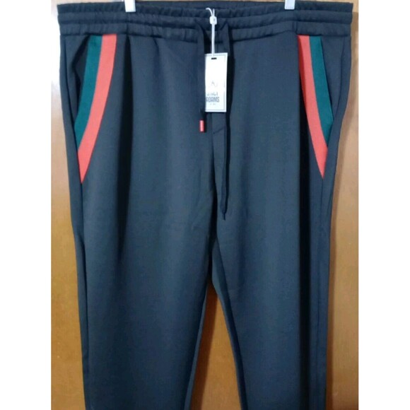Stacy Adams Black Joggers Sweat Pants Red & Green Striped Pockets Sz 4X New - Picture 2 of 6